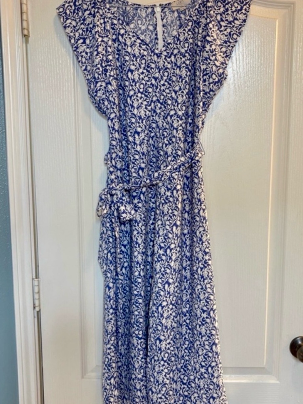 LOFT 10 Petite Blue Floral Dress with Waist Tie - Picture 6 of 16